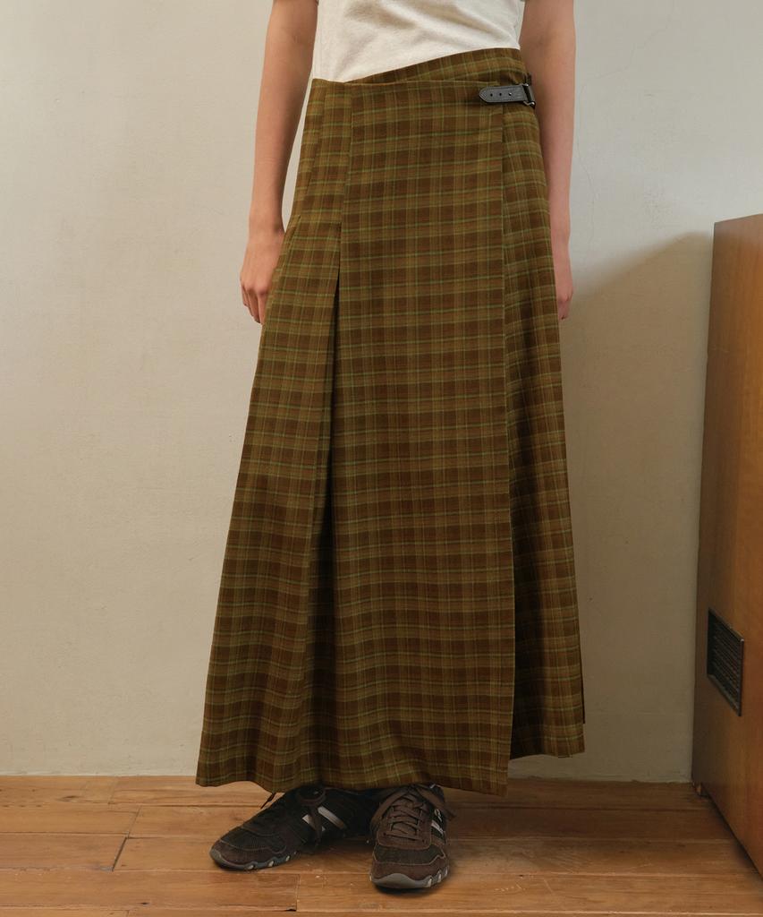 Aueonoseuteljia Vintage Side-Buckle Check Skirt_Green(O25-Sk12)