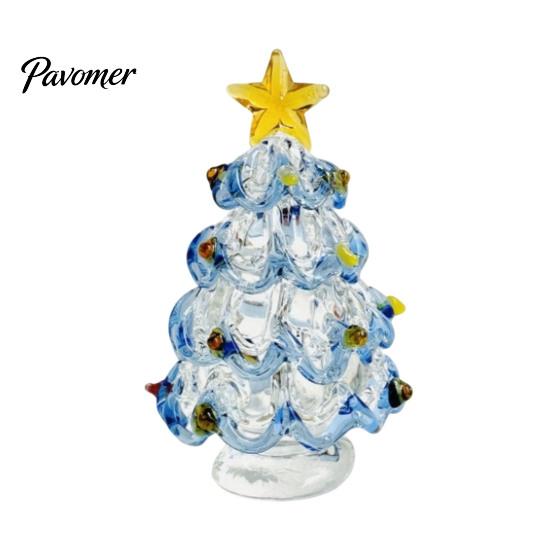 Festive Desktop Ornament Glazed Glass Christmas Tree Figurine, Handcrafted Modern Holiday Table Centerpiece for Display, Colorful Decorative Figurine