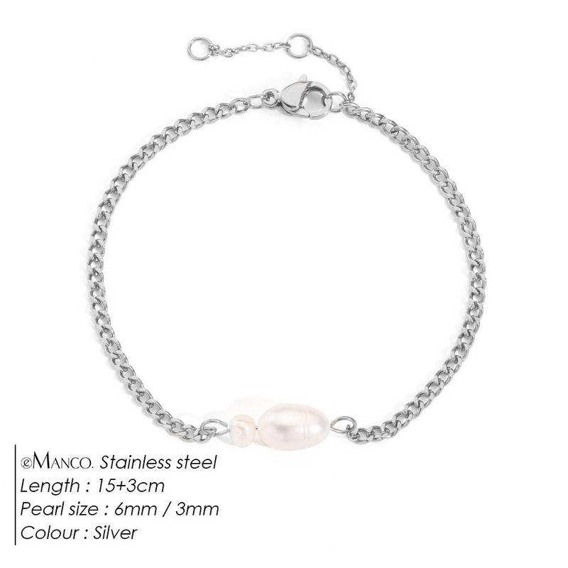 

Emanco European and American New Style Natural Freshwater Pearl Bracelet, Elegant Lady s Jewelry, Fashionable and Simple Stainless Steel Bracelet Steel Color