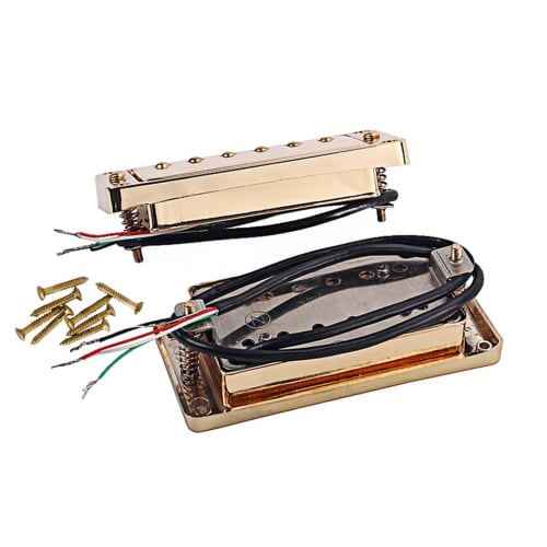 Ogdni Guitar Humbucker Pickup Set, Double Coil Neck and Bridge Pickup Replacement Parts for LP Electric Guitars (Gold)