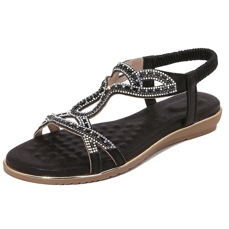 

Fashion Shoes for Women Plus Size 36-42 Summer Fashion Comfortable Rhinestone Non-slip Platform Sandals Round Toe Sandalias De Mujer 42 чёрный
