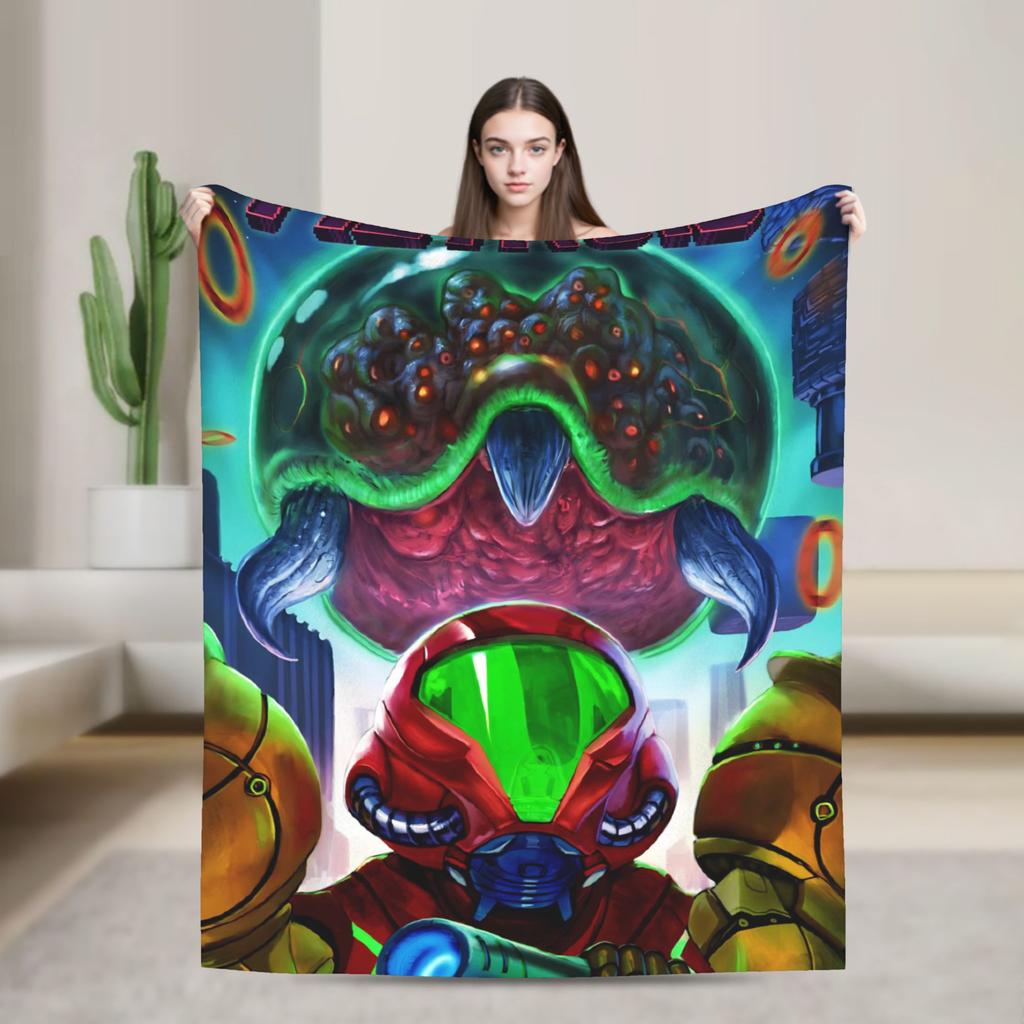 Soft Blankets Decorative Metroids Hero Game  Throw Blanket  Flannel Bedspread For Couch Chair Aesthetic Sofa Bed Cover