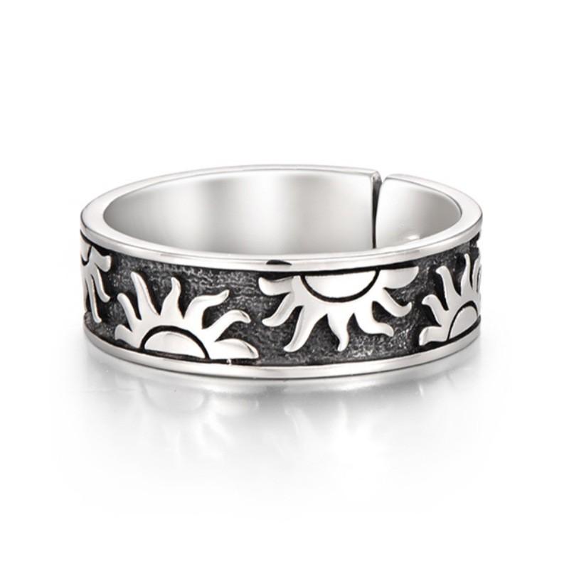 Bague Ouverte Réglable Hommes Femmes Motif Soleil Vintage Design Géométrique Plaqué Accessoire de Mode Unisexe
