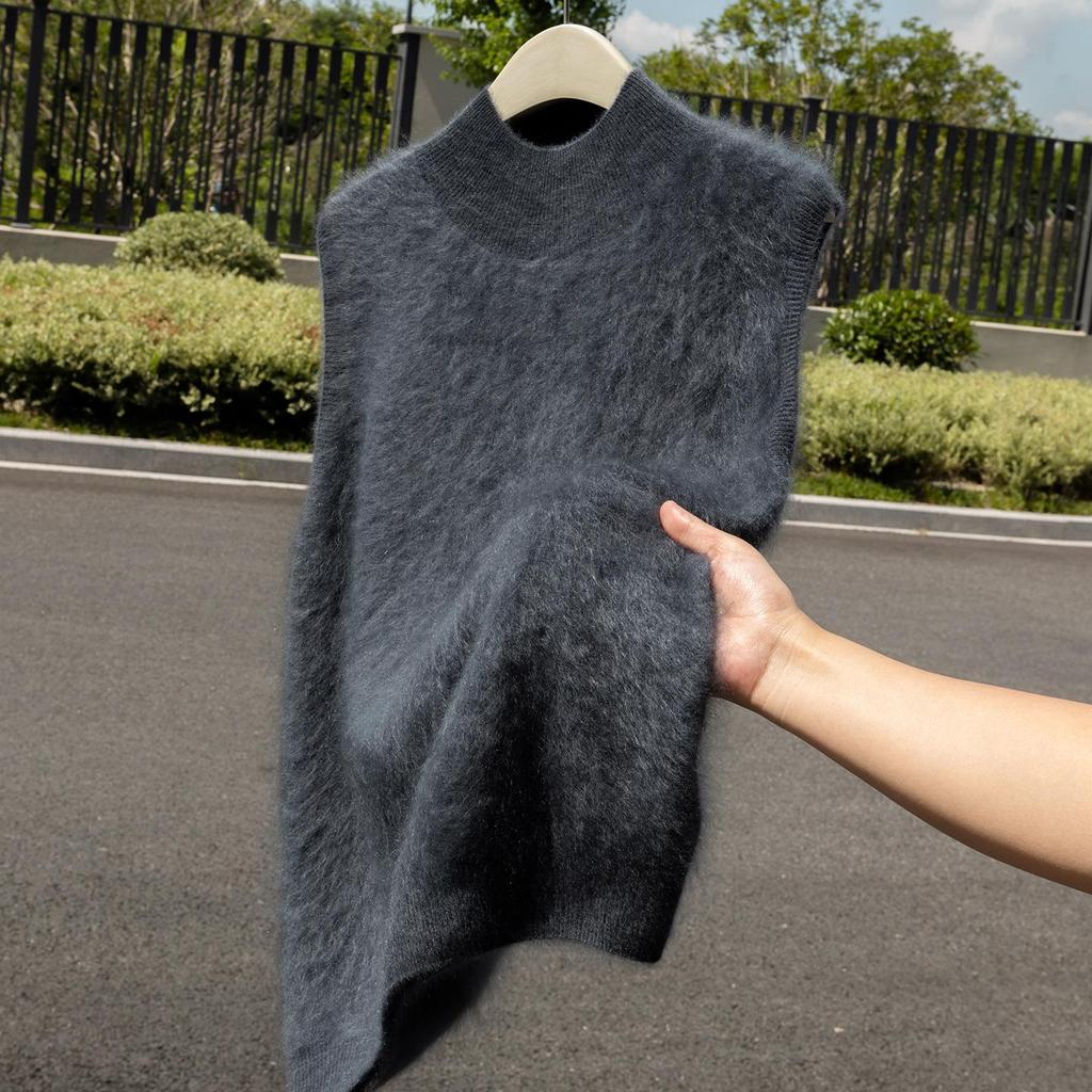 Women's Pure Cashmere Sleeveless Knit Vest with Half-High Neck - Perfect for Autumn/Winter Layering