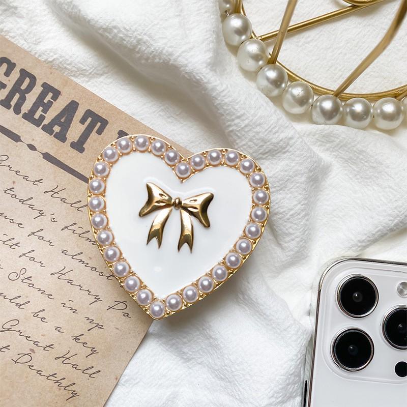 Mobile Phone Holder Electroplated With Heart-shaped Metal Three-dimensional Bow Desktop Creative Support Stable Portable Ring Buckle