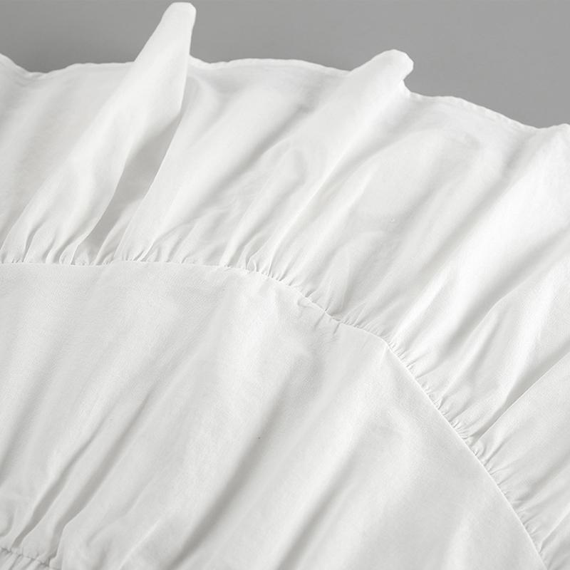 Costume elegante albe cu fustă, femei, cămăși cu mâneci bufante + fuste cu volane, bumbac și in, ținute de vacanță, seturi de două piese