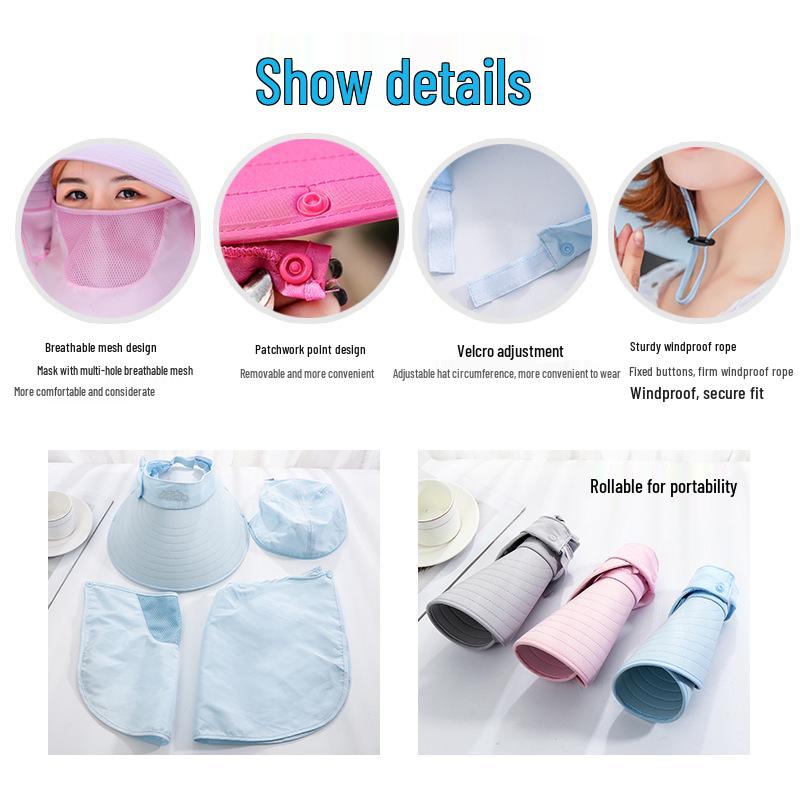 Women's Outdoor Sun Hat with Face Cover, Large Brim, UV Protection, Perfect for Summer and Cycling