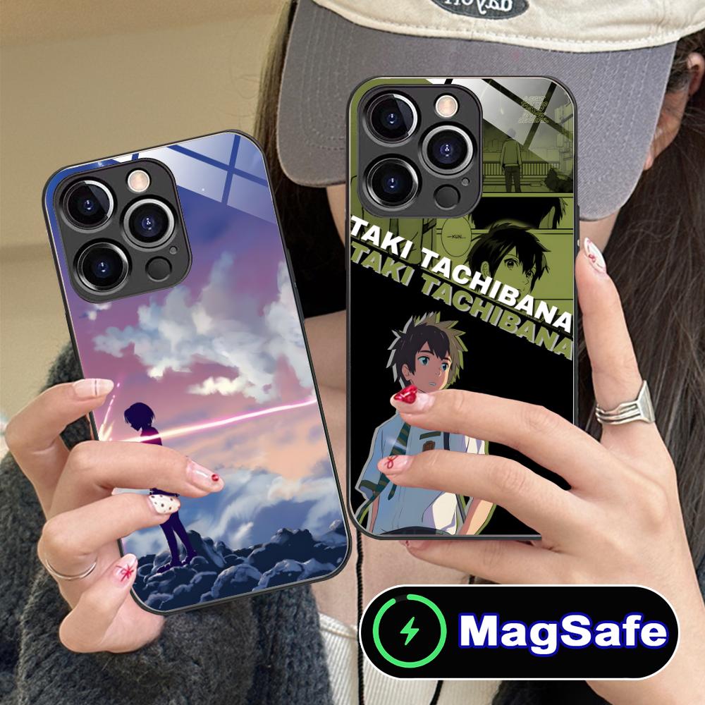 Anime Your Name Mobile Phone Case for iPhone 16 15 14 13 12 11 Pro Max Plus Mini MagSafe Glass Colour Printing Luxury Cellphones