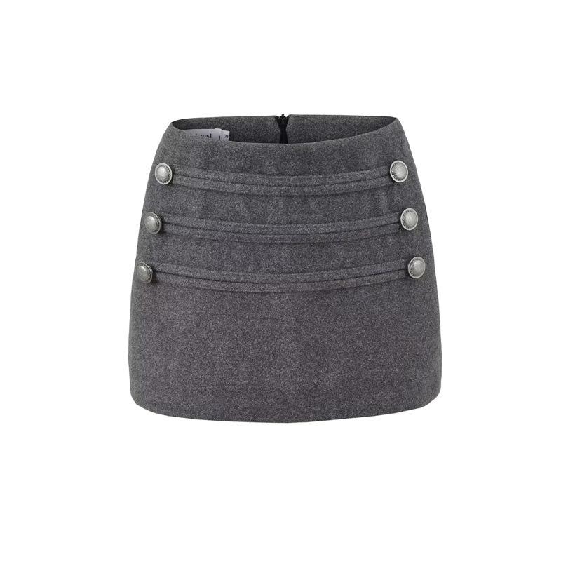 

Gray A-line Wool Skirt with Metal Buckle - Women s Autumn/Winter Korean Style Medium серый