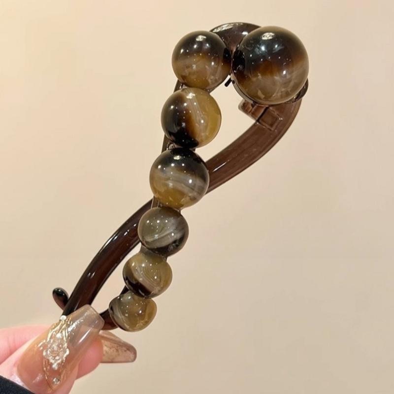 Retro S-förmige Pferdeschwanz-Twist-Haarspangen, modische Perlen-Haarspangen mit Haifisch-Clip, Haarnadeln, Haarspangen, Haarspangen, Haarschmuck für Frauen, Kopfbedeckungen