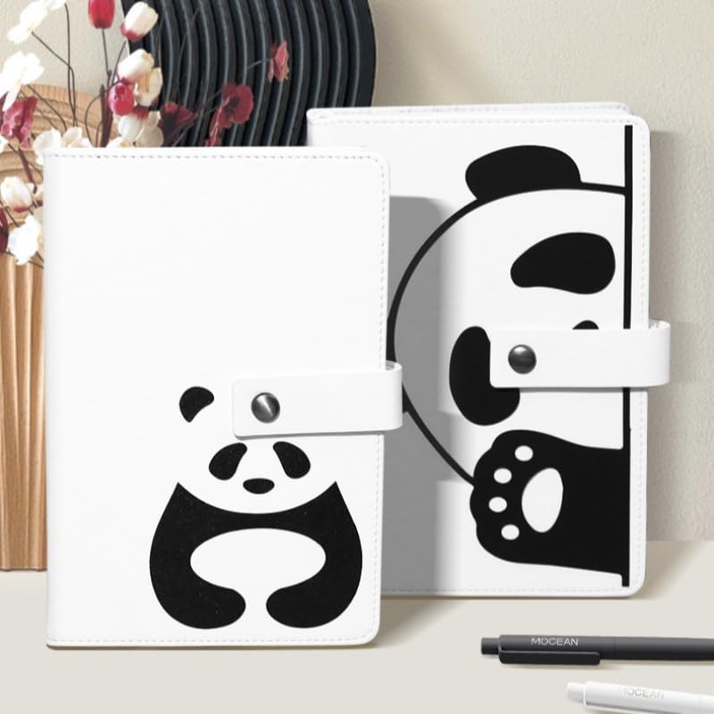 Cute Panda Design Notebook Size 148mm x 214mm Cute PU Leather Buckle Notebook Student Diary Notebook Cover Writing Utensils Pencil Stationery Girls