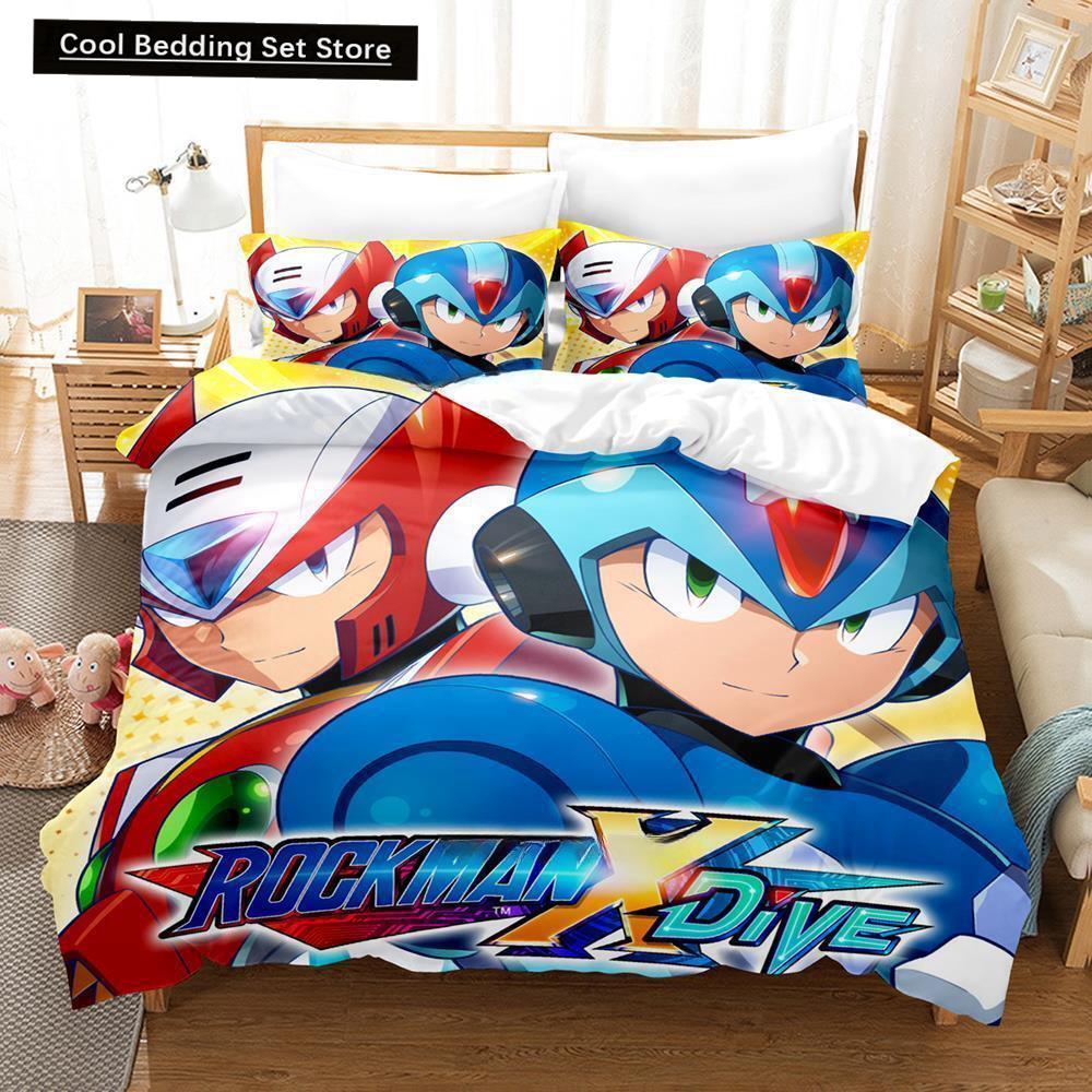 Mega Man X Dive Bedding Set Single Twin Full Queen King Size Bed Set Adult Kid Bedroom Duvet Cover Sets 3D Anime Bed Sheet Set