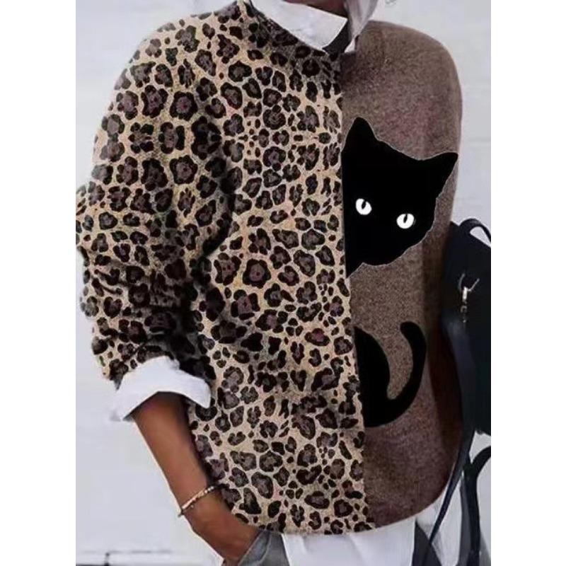 Women's Fashion Casual Spring Autumn Flower Pattern Print Long Sleeve O-Neck Blouses & Shirts