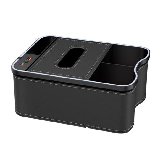 

Ящик для хранения в автомобильном подлокотнике с зарядными портами, многорежимный светодиодный дизайн, большая емкость, органайзер для автоконсоли, ящик для хранения салфеток чёрный