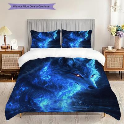 Wolf Pattern Bedding Quilt Set Quilt Cover Pillowcase Home Decoration Birthday Gift (1 * Duvet Cover + 2 * Pillowcase, Without Core)