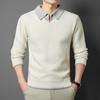 Autumn Winter New Men'S Contrast Color Lapel Fake Two Piece Sweater Original Design Minimalist British Style Knitwear Men'Swear