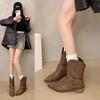 Brown Western Cowboy Boots Women's 2025 New Spring and Autumn Martin Boots Thick Heel Xinjiang Boots Maillard Pointed Short Boots