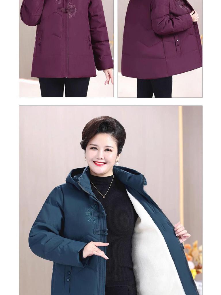 Extra Large Winter Cotton Padded Jacket for Plus Size Women - Warm Quilted Coat for Middle-Aged and Elderly