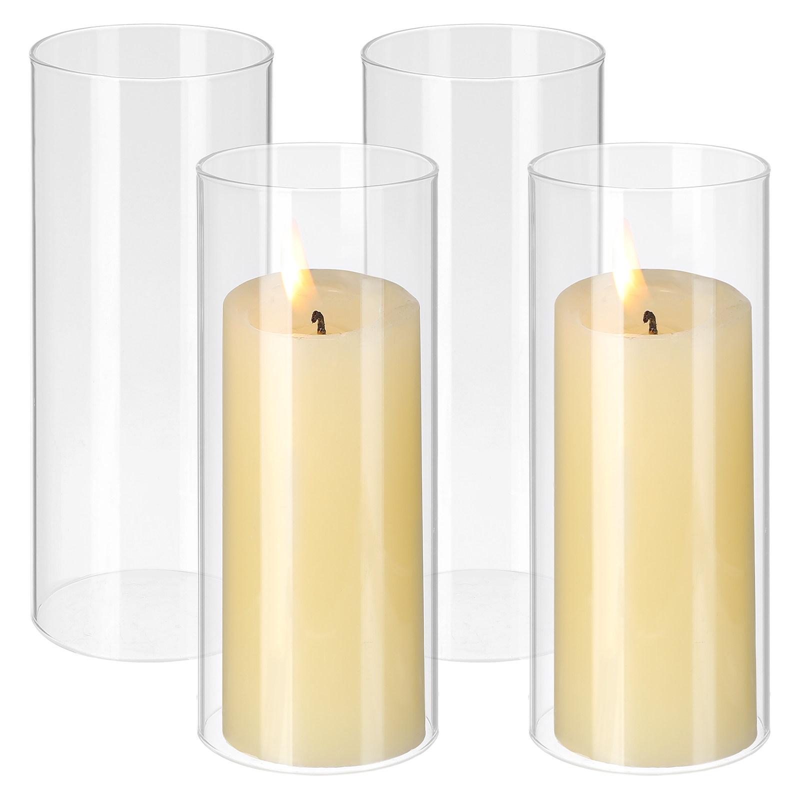 

4Pcs Glass Covers High Borosilicate Transparent Cylinder Shades Windproof Decorative Cup Covers Simple Glass Cover 15X6X6CM