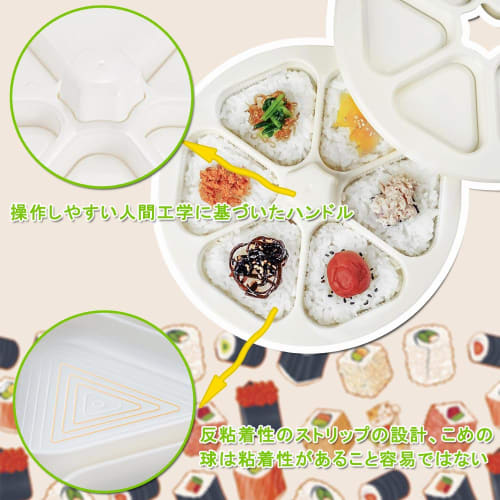 KALOLINNA Onigiri Mold, 6-Cavity Triangular Sushi Mold Kit, Anti-Stick, Easy and Convenient for Onigiri Masters, Restaurant and Commercial Use, Kitche