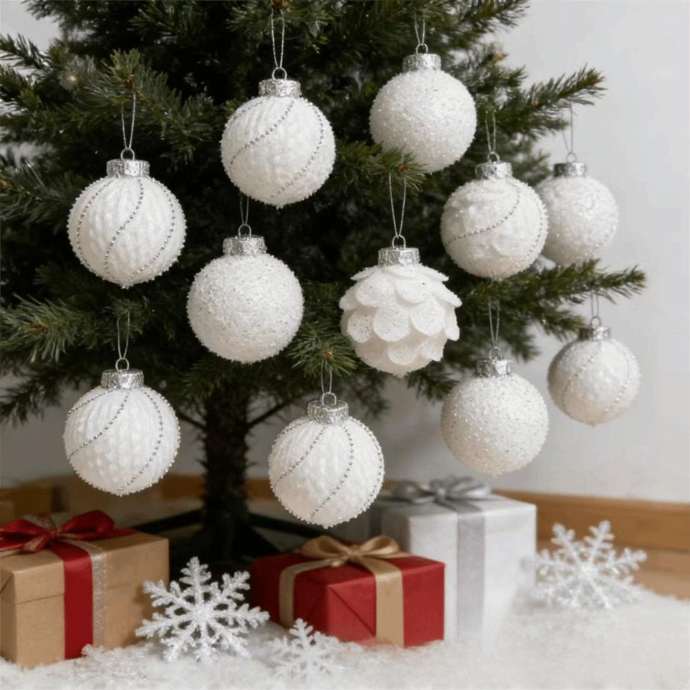 9PCS 8CM Christmas Ball Ornaments Glitter Xmas Spheres Pendant Set New Year