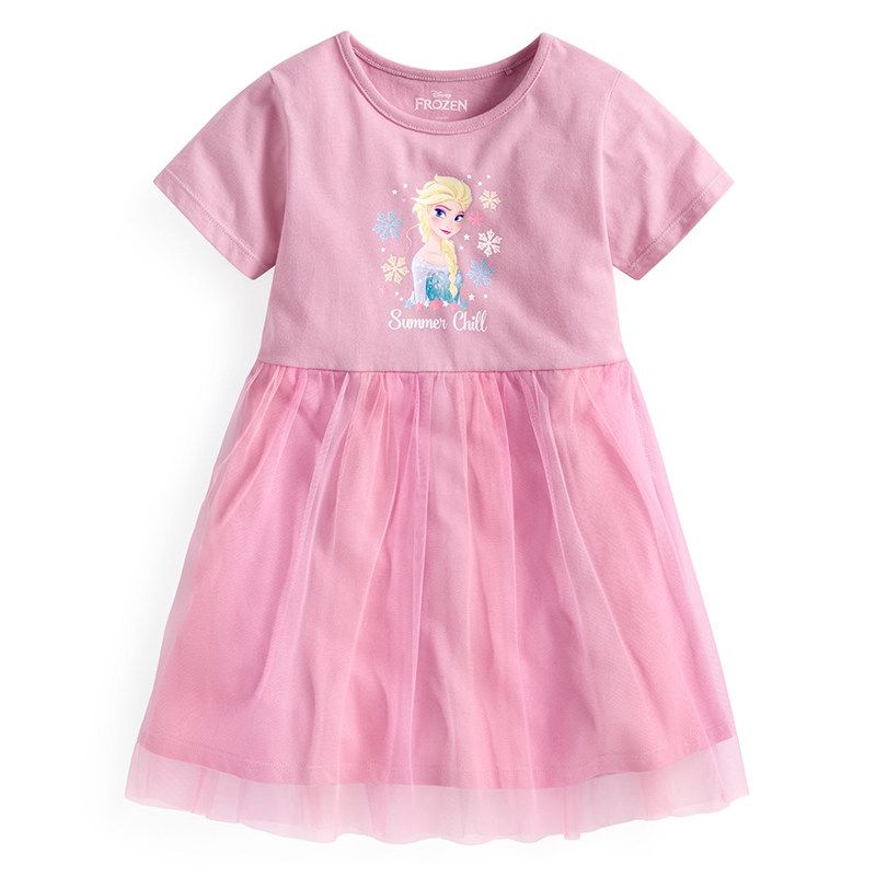 Новое летнее платье-принцесса для девочки, сетчатое платье, платье для девочки с коротким рукавом, пэчворк, платье с вуалью, мультяшная принцесса, чистый хлопок, детское для девочки Pink 130