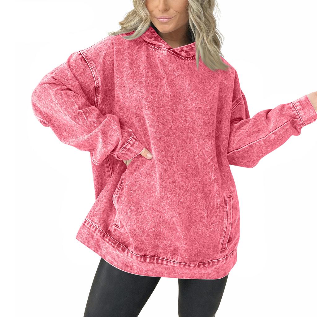 Women's Casual Pullover Denim Jacket Vintage Distressed Jean Hoodie Jacket Tops