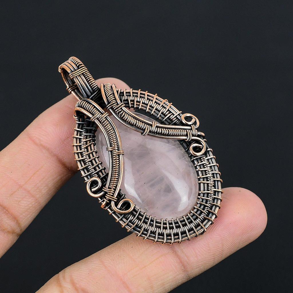 Rose Quartz Jewelry, 999 Copper Wire Wrapped Pendant Handmade Gemstone Jewelry, Gifts For Wife Brand New Pendant