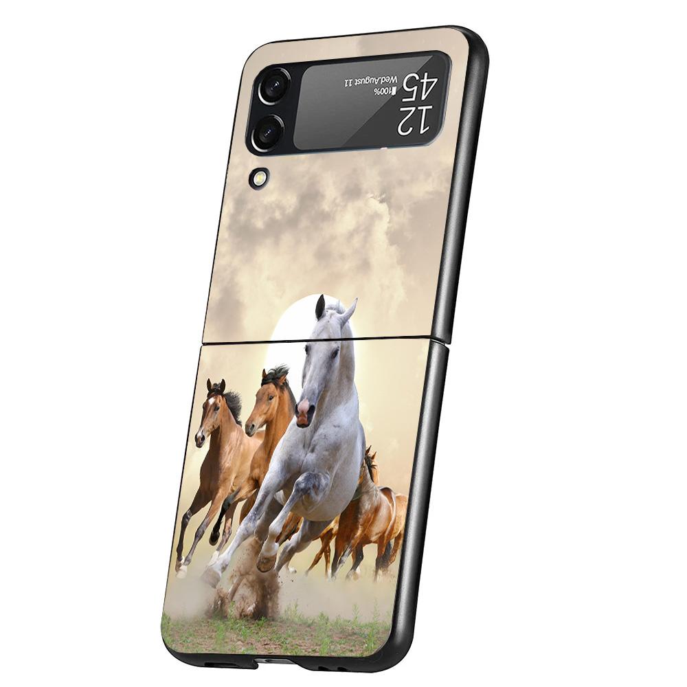 Horse Great Beauty Galloping Cover Phone Case For Samsung Galaxy Z Flip 7 6 5 4 3 5G Flip7 Flip6 Flip5 Flip4 Flip3 Black Fundas