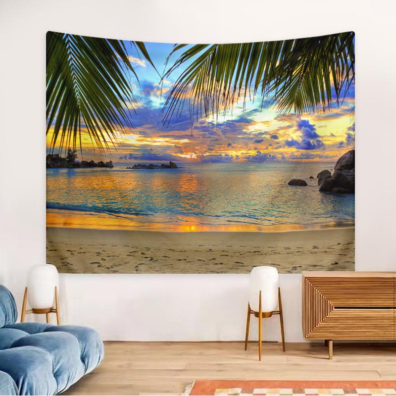 1pc Beach Coconut Tree Tapestry, Seaside Beach Natural Landscape Tapestry, Blue Sky Ocean Home Decoration Tapestry