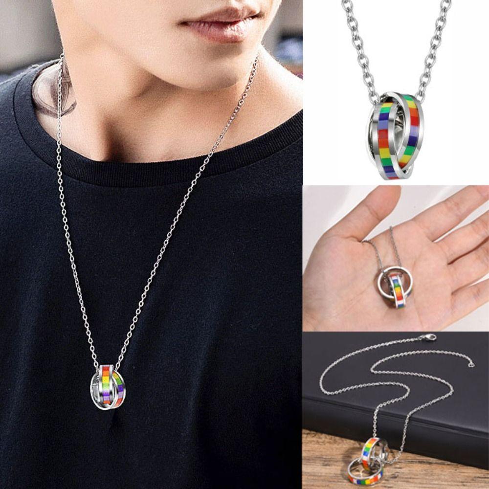 

Colorful Ring Pendant Necklace Turkish Charm Titanium Steel Necklace Clavicle Chain Gifts срібний