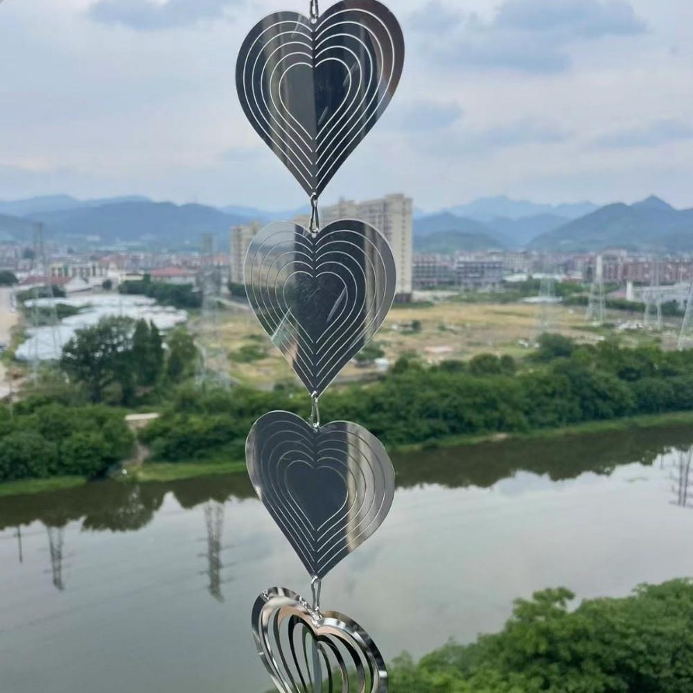 

Reflective Surface 3D Metal Heart Rotatable Design Wind Spinner Garden Decor Outdoor Decoration A-4pcs