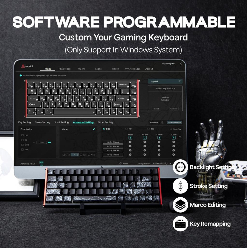 MechLands AJAZZ ALUX68 HE Aluminum Rapid Trigger Gaming Keyboard Magnetic Switch Wired Hall Effect Keyboard 8K Polling Rate Latency with RGB Backlight