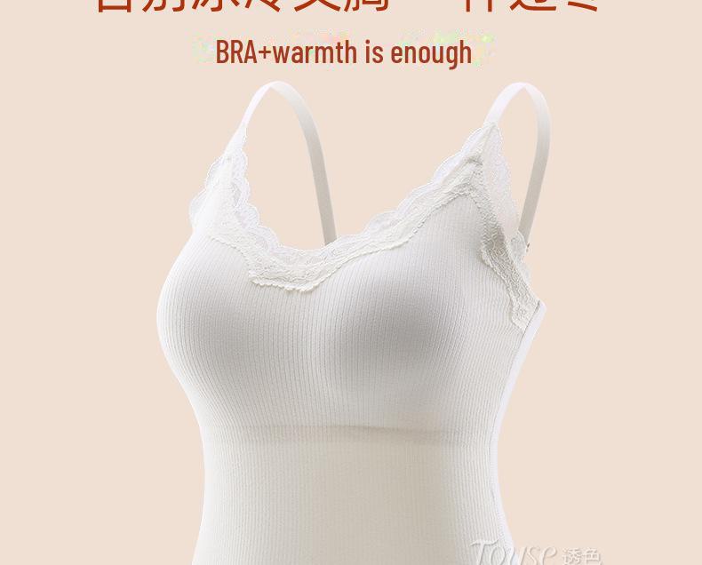 Nahtlose Thermounterwäsche für Damen mit Spitzenträgern, integrierten Polstern, kein BH erforderlich, ideal zum Layern und zur Körperformung