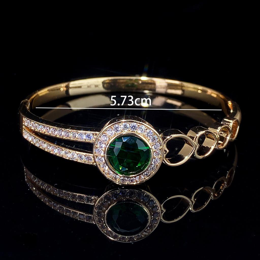 Classic Double-ring Elegant Emerald Micro-paved Zirconium Fashionable and High-end Accessories Bracelet