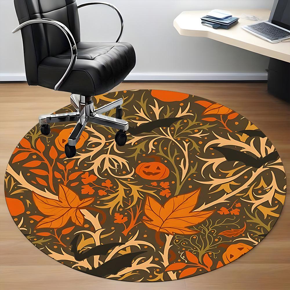 1pc Halloween Leaves Office Round Area Rug, Mat Suitable For Office, Under Office Chairs Bedroom Living Room Home Decor, Room Deco
