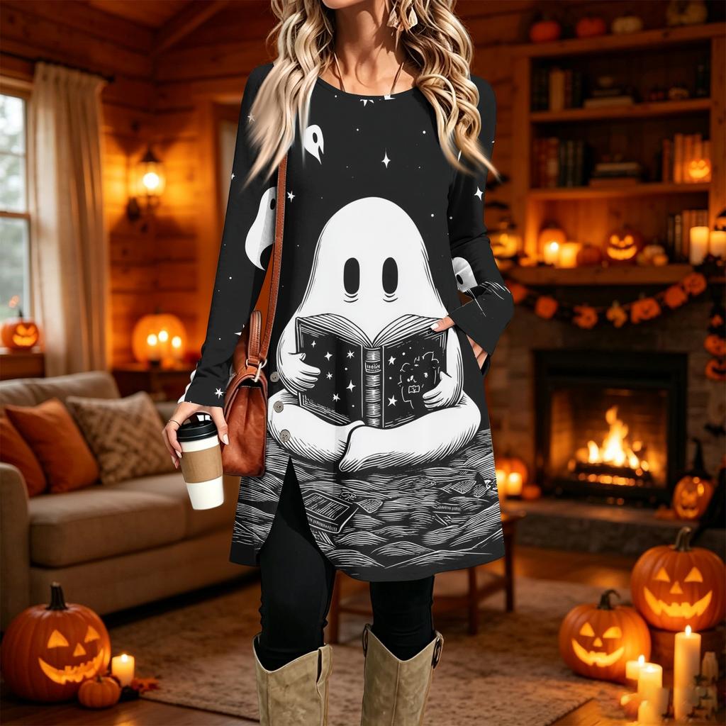 Women's Casual Printed Long Sleeve Neck Dress for Daily Wear