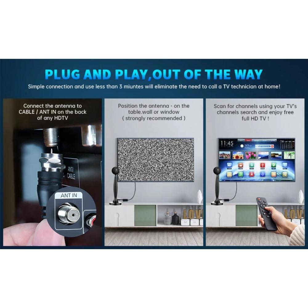 HDTV Digital Antenna for All Smart/Old TV with Amplifier Booster for Smart TV for Local Channels Indoor, Supports 4K 1080P DVB-T2