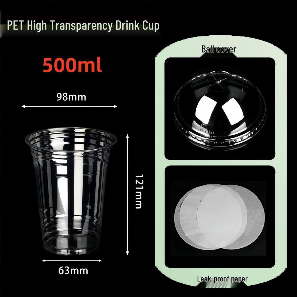 PET Disposable Milk Tea Cup with Lid & Straw - 98mm Caliber, Thickened Plastic for Fruit Tea or Coffee Takeaway