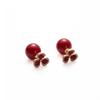 New Year'S Red Flower Round Beads With Diamonds For Women'S Light Luxury High-End Sense Two-Wear Atmosphere Pearl Stud Earrings