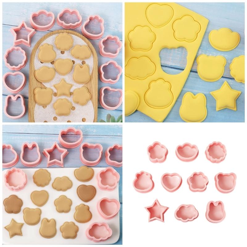 10Pcs Plastic Biscuit Cutter Fondants Molds Press Cookie Stamp Cartoon Pattern Cookie Cutter for Sugar Cake Snacks