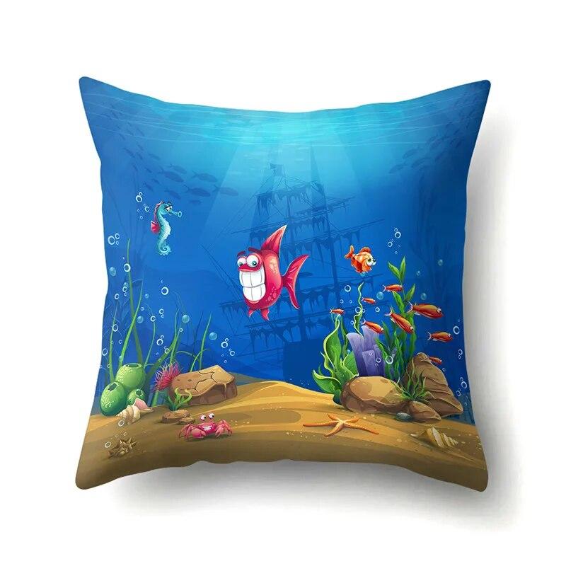 Ocean Pillowcase Cartoon Pattern  Lumbar Pillow Sofa   Cushion