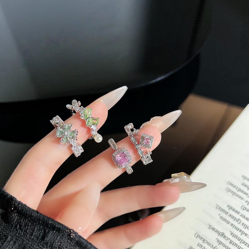 Forest-Inspired Pink Diamond Adjustable Ring with Butterfly and Four-Leaf Clover Design