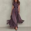 Purple Chiffon High Neck Midi Dress with Lace Detail and Satin Belt
