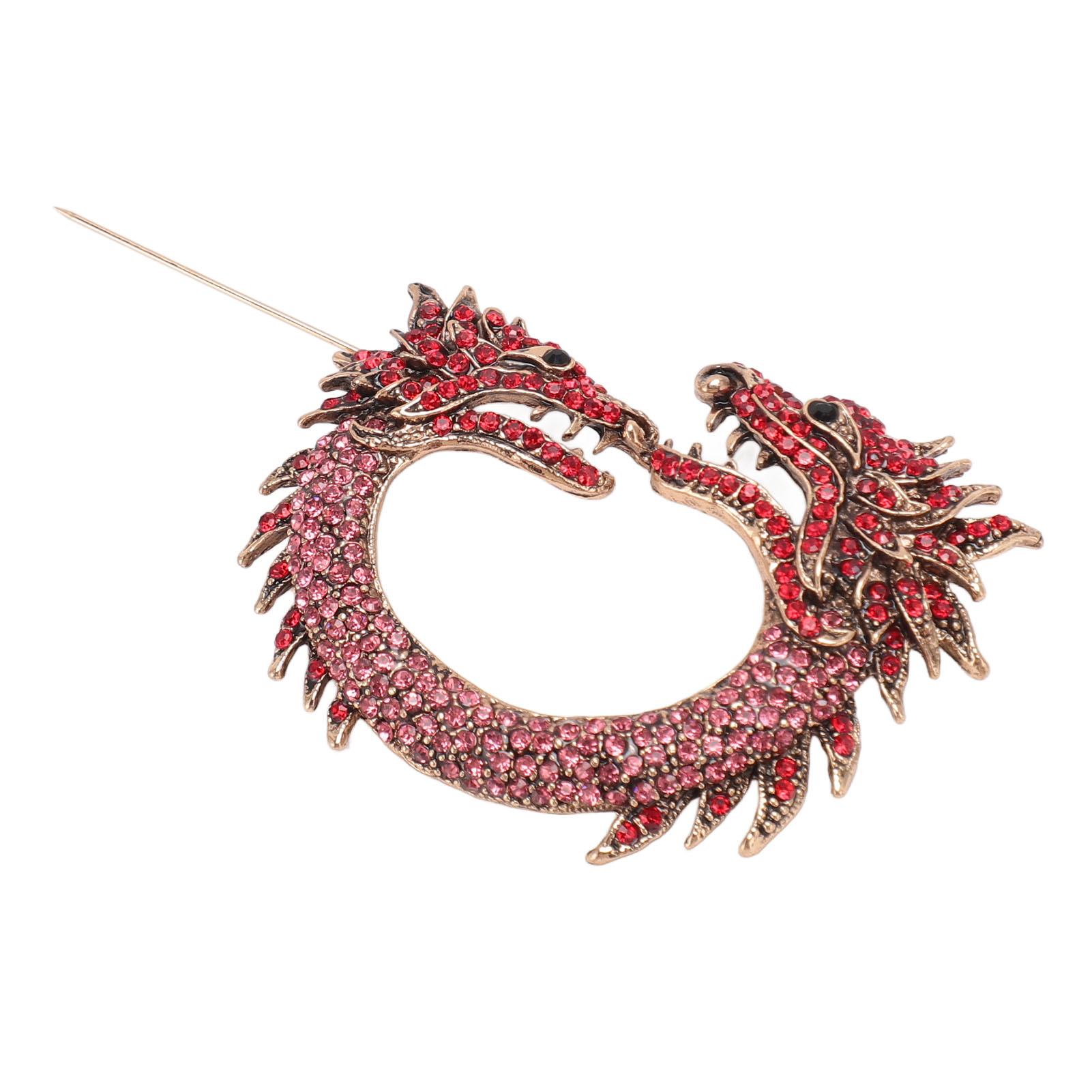 Chinese Dragon Brooch Pin Dual Hds Sparkling Antique Chinese Dragon Brooch for Men Women