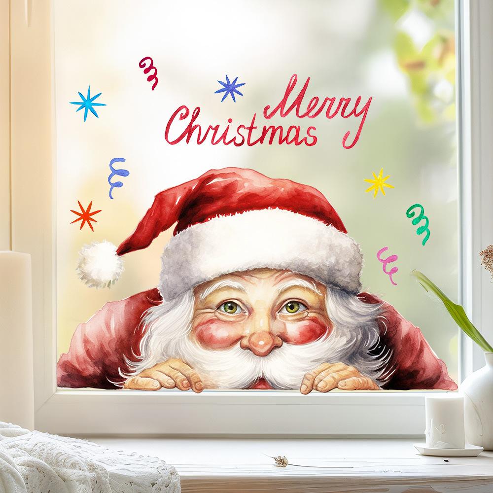 Santa Claus, English Letters, Glass Stickers, Mall Window and Door Decorations, Static Stickers, Party Decoration Stickers, Christmas Decorations