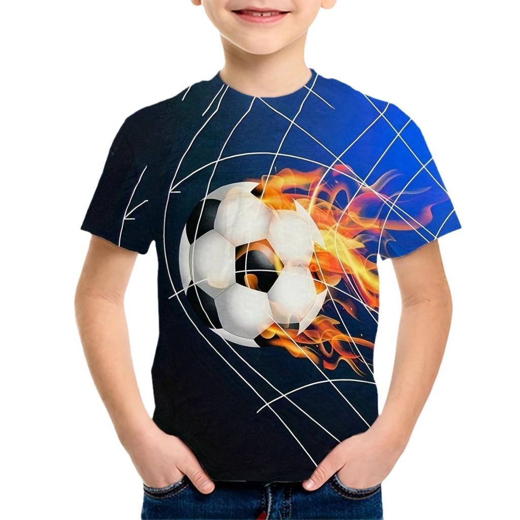 Summer Round Neck 3D Printed Top Fashionable Casual Short Sleeved Children's Boy T-shirts