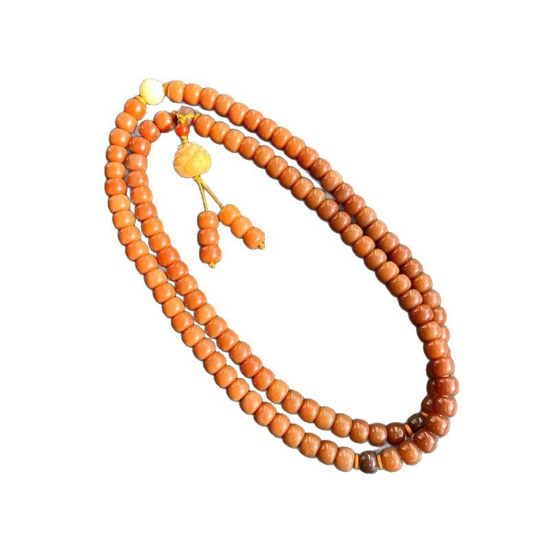 Chinese Style Chicken Oil Yellow Bodhi Barrel Beads Prayer Bracelet for Men and Women