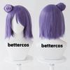 Perucă Cosplay Konan Anime Mov Scurtă cu Coc Păr Sintetic Rezistent la Căldură Peruci Petrecere de Halloween + Cască pentru Perucă
