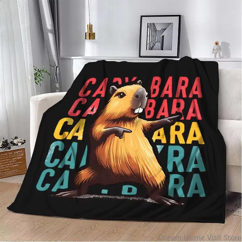 Cute Capybara Print Flannel Blanket Extra Soft Thickened Warm For Air Conditioning Nap Sofa Bed Office Travel Picnic Decor